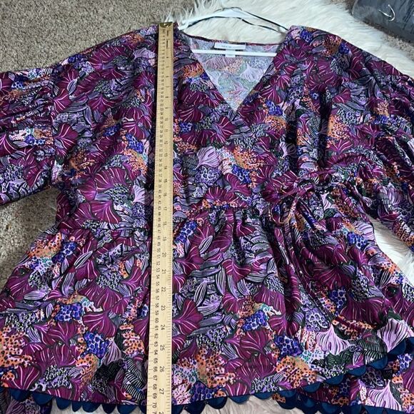 Kika Vargas X Target Top plus size 2X Coral Reef Scallop Edge Wrap Floral Blouse - Picture 6 of 9